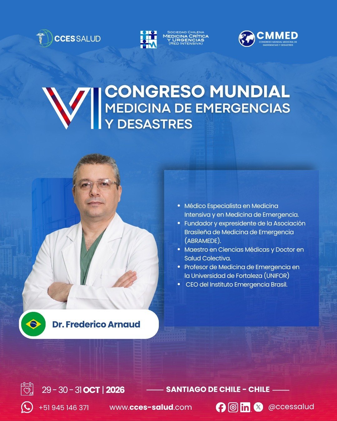Flyer do VI Congreso Mundial de Medicina de Emergencias y Desastres, em Santiago do Chile